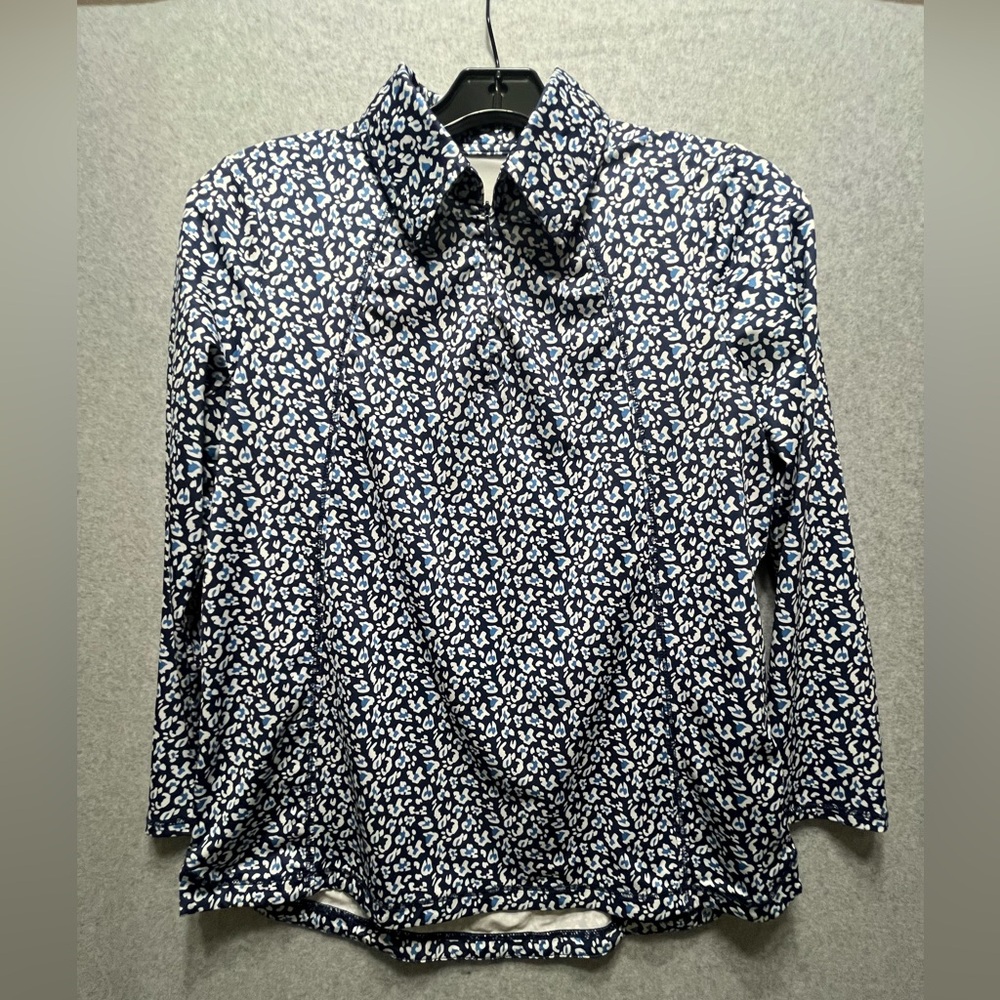 Belyn Key Floral Long Sleeve Performance Top-Navy and Light Blue -Size [M]